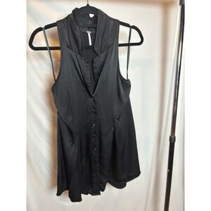 Free People Women's Sleeveless Blouse‎ Mandarin Collar black medium OB687788